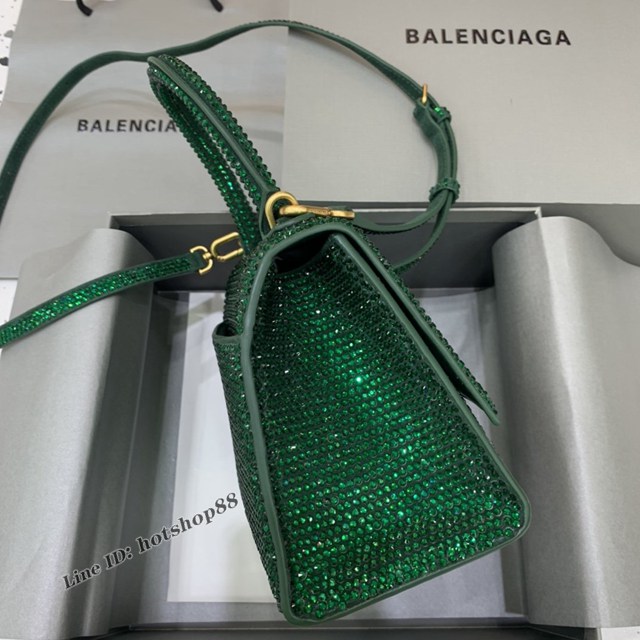 Balenciaga巴黎世家專櫃爆款磨砂綠全鑽小號沙漏包手提肩背包 fyj1805